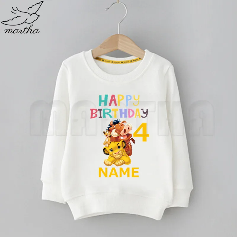 Kids Funny Happy Birthday Lion King Simba Number Print Sweatshirt Solid Color Hoodies Fashion Boys Girls Long Sleeve Sweatshirt