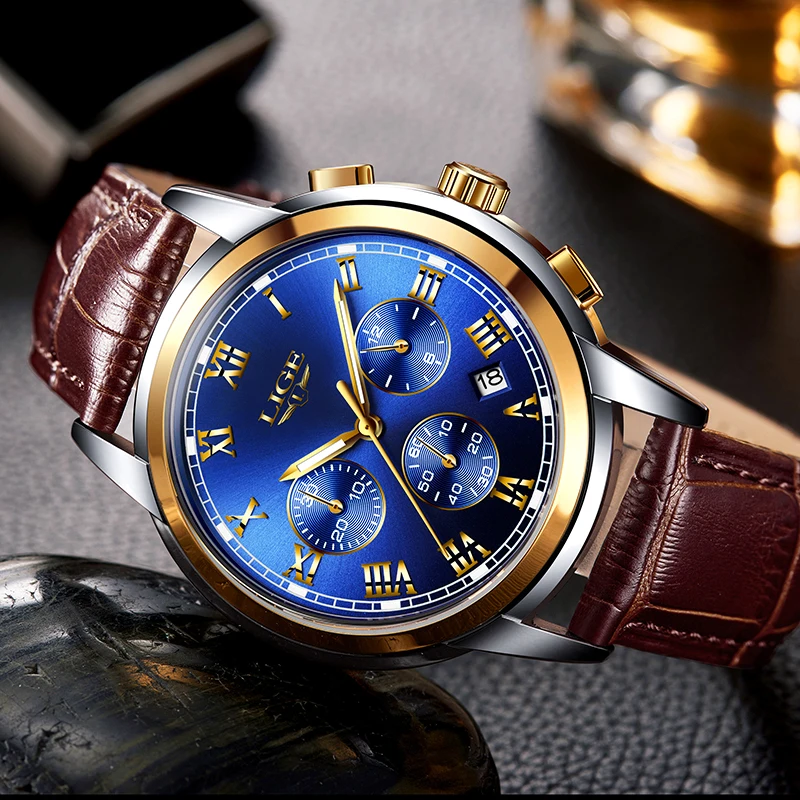 Reloj Hombre LIGE водонепроницаемые мужские s часы лучший бренд класса люкс спортивные часы для мужчин модные повседневные кожаные кварцевые часы+ коробка