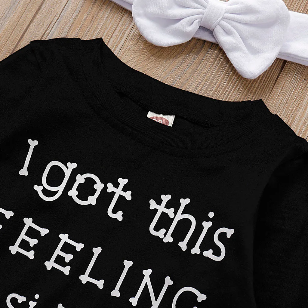 Halloween Toddler Kids Baby Boy Bone T shirt Pants Headband Outfits Costume Set Halloween letter top pants trousers set Dropship