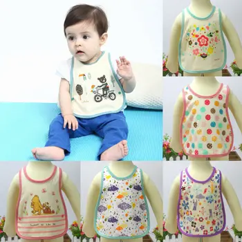 

100% Cotton Baby Toddler Kids Cute Waterproof Sleeveless Bibs Apron Cartoon Feeding