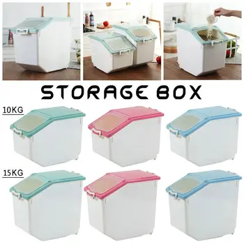 

1PC 15KG Green Plastic sealed moisture-proof Waterproof storage box kitchen grain rice container kitchen Accessories