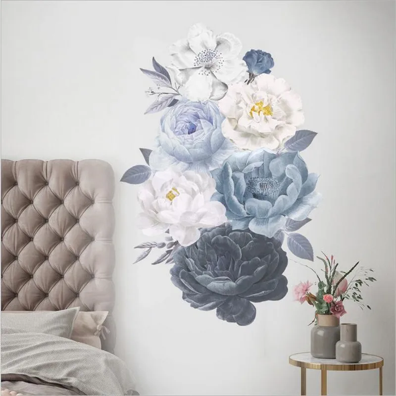 1Pcs Peony Flowers Rich Flower Group Wall Stickers For LivingRoom Sofa Self-Adhesive Painting Home Decoration Wall Decal 30*90CM
