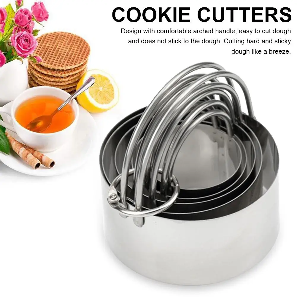 

5 Pcs Round Cookies Cutter Set Professional Baking Dough Tool Round Cookies Cutter With Handle Cookies Cutters For Kitchen Tools