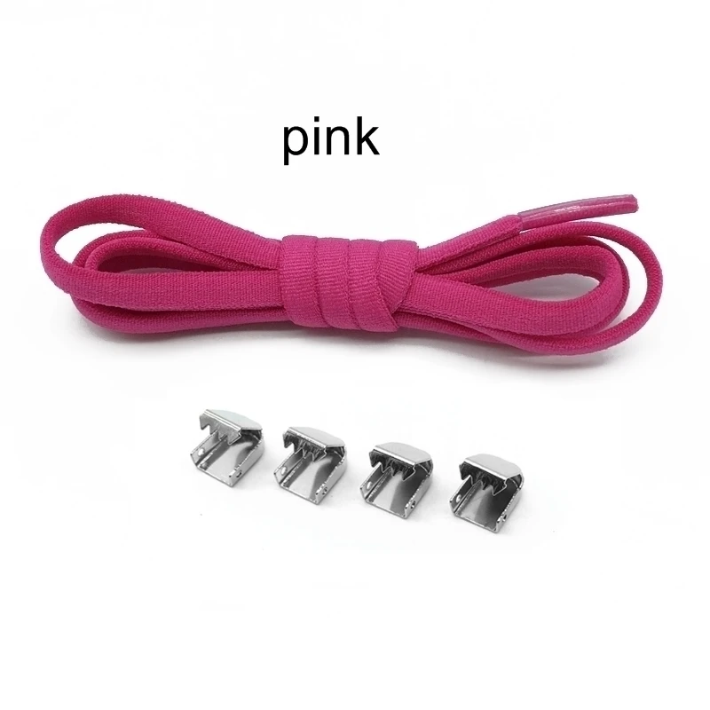 1Pair Solid Color Semicircle Shoelaces Elastic Lace No Tie Shoe Laces Kids Adult Quick Lazy Shoelace - Color: Pink