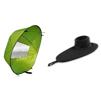 

42 Inch Foldable Kayak Downwind Paddle Wind Sail Kayak Sail Kit with Kayak Spray Skirt Universal Hatch Skirt Cover
