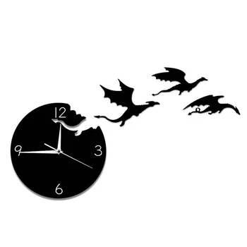 

Creative Acrylic Wall Clock Flying Dragon Mute DIY Wall Sticker Wall Clock Children's Room Decoration Mirror Wall Clock
