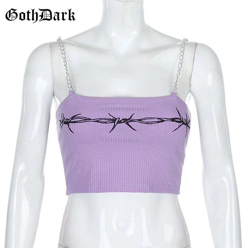 Women Chain Strap Crop Tops Bodycon Punk Style Streetwear Outfit