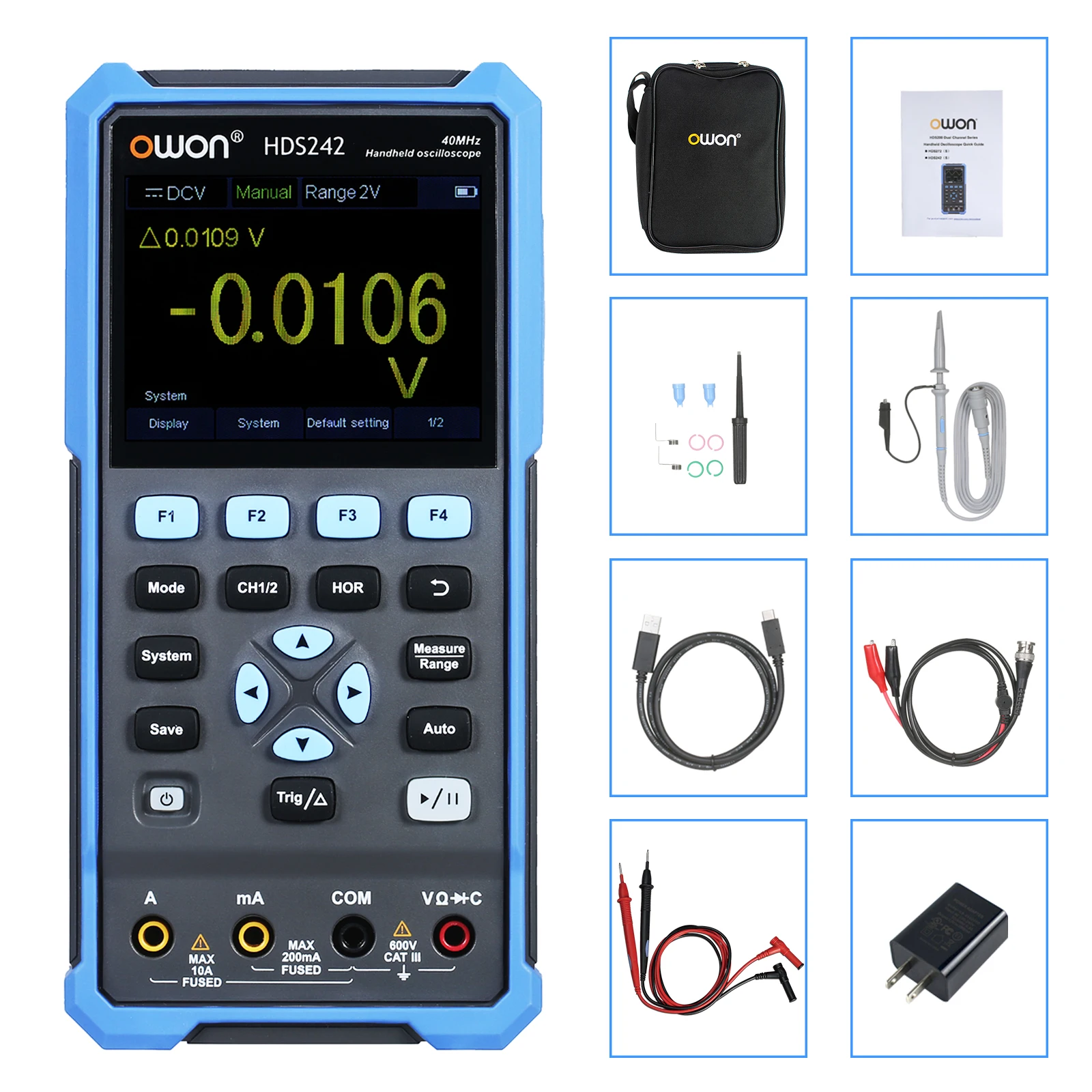 OWON HDS242 /HDS272/ HDS242S / HDS272S Handheld Digital Oscilloscope 2 Channels 70MHz Bandwidth Digital True-RMS Multimeter