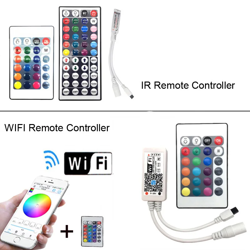 Светодиодный светильник 2835 SMD RGB лента 5 м 10 м 15 м 20 м DC12V 3528 5050 Гибкая RGB Светодиодная лента e лента Диод+ WiFi контроллер+ адаптер