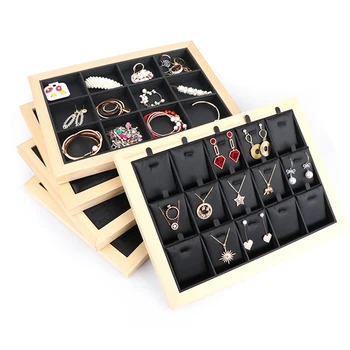 

Bamboo Wood Jewelry Display Jewellery Tray Ring Holder Necklaces Organizer Bracelets Showcase Pendants Box