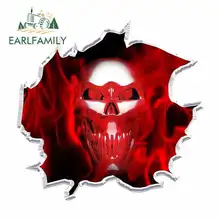EARLFAMILY 13cm x 12.5cm for Red Ripped Flaming Skull Funny Car Stickers Fine Decal Waterproof Anime Vinyl JDM Trunk Accessories