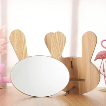 

Creative Wooden Makeup Mirror Cute Long Ear Rabbit Mirror Desktop Single-sided Mirror Desktop Vanity Mirror Wooden Mirror