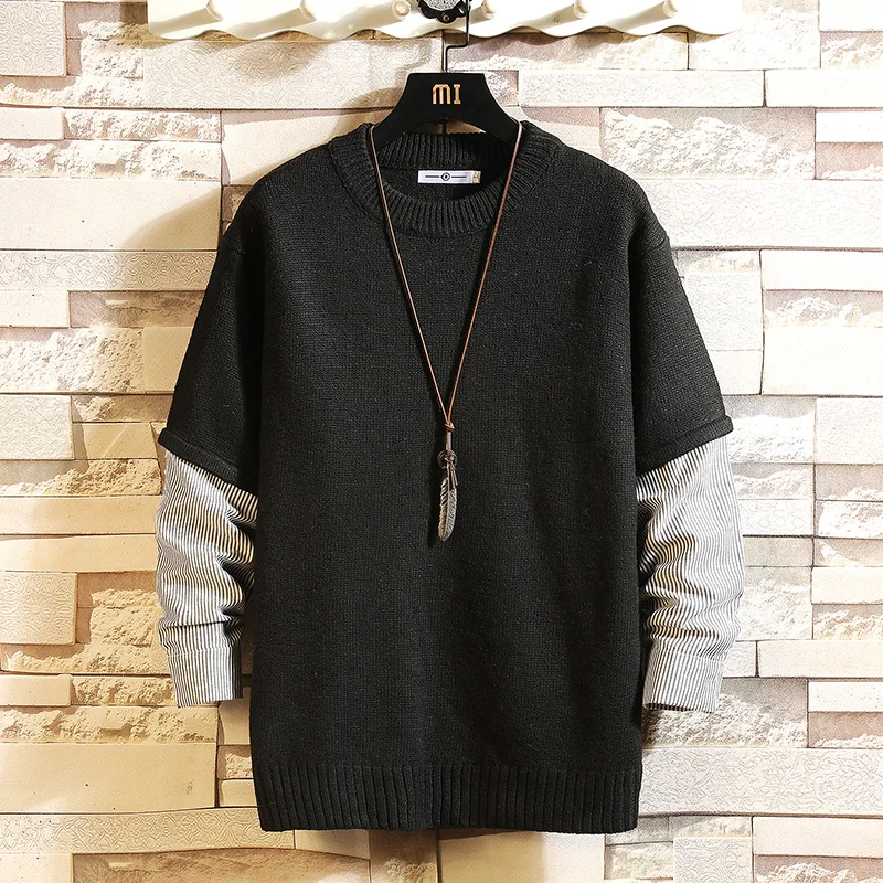 Jerséis nuevos de manga larga para hombre, Jersey de punto con cuello redondo, color negro y gris, 5XL talla grande, otoño e invierno, 2021