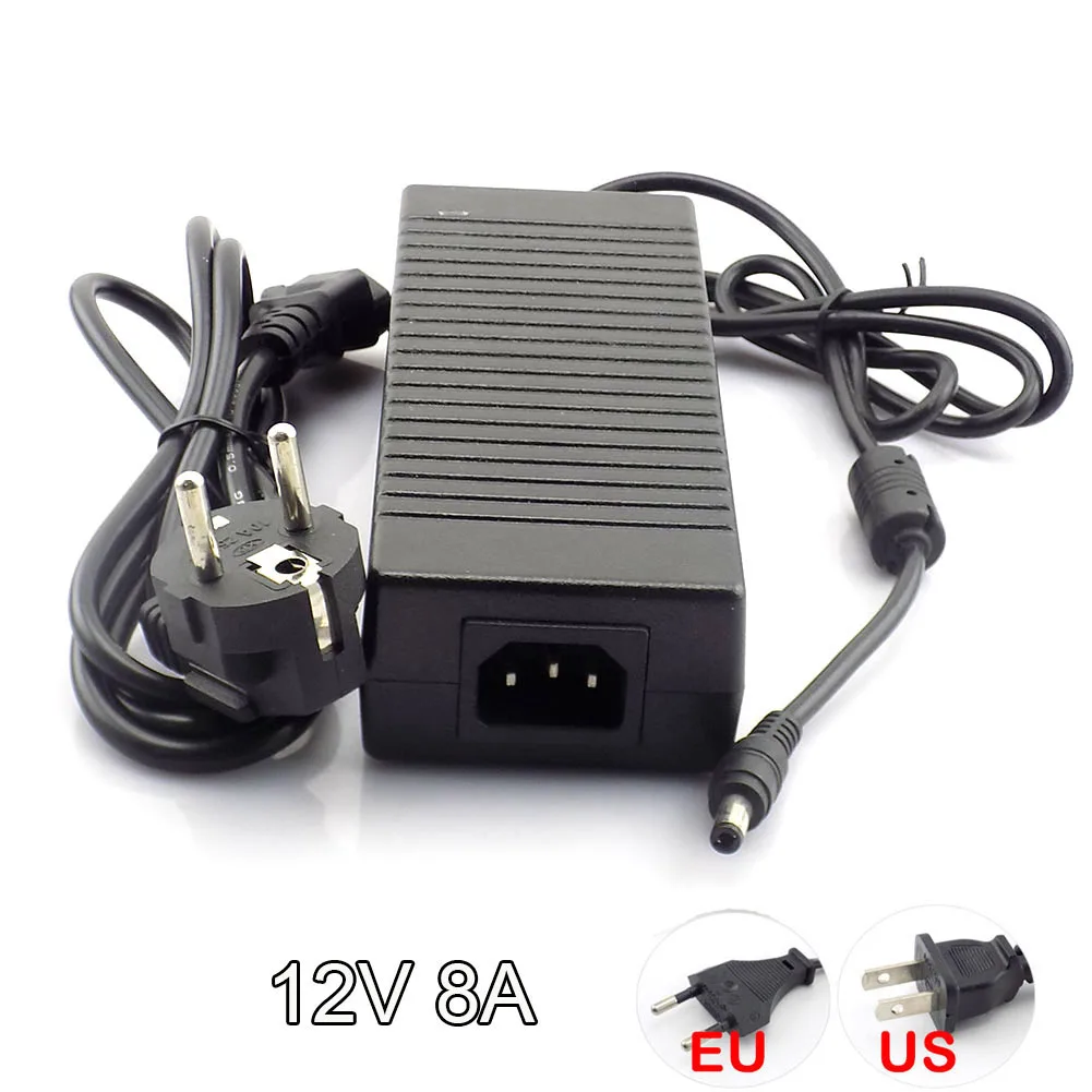 

12V 8A AC 100-240V Converter Adapter Power Supply DC 5.5mmx2.5mm for LED Strip Light CCTV Camera Power Supply EU/US Plug K18