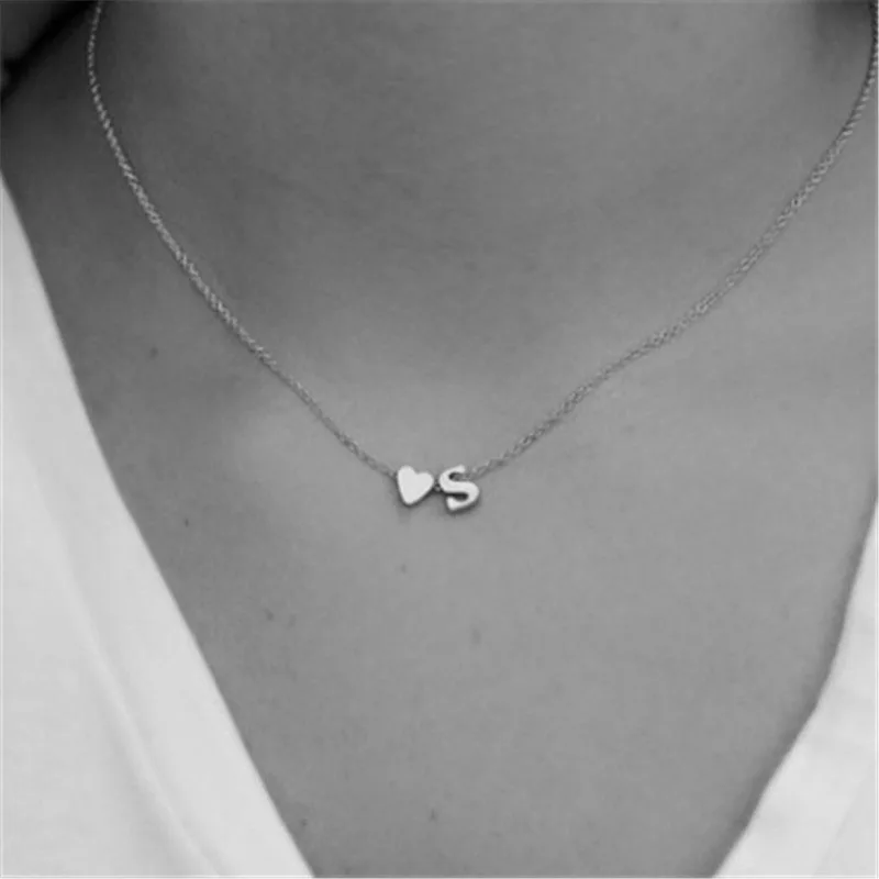 40+5cm Love & Letter charms Necklace Clavicle chain Tiny Heart Dainty Initial Choker for Women jewelry