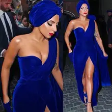 Леди Гага красный ковер вечернее платье Королевский синий бархат длинный формальный праздник одежда знаменитостей Выпускные вечерние платья размера плюс платья