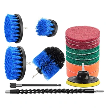 

15 Pack Drill Brush Power Scrubber Cleaning Brush Extended Attachment Set All Purpose Drill Scrub Brushes Kit for Grout Floor Tu