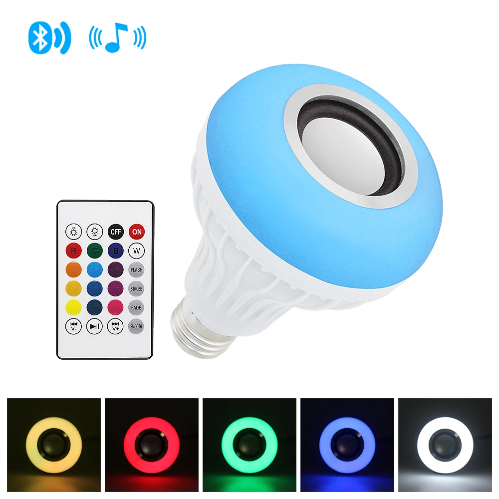 Умный E27 12 Вт светильник светодиодный bulbo RGB беспроводной Bluetooth динамик Регулируемая Музыка с 24 дистанционными клавишами