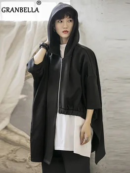 

Irregular Three-quarter-length Sleeve Hoodies Women Loose Casual Oversized Sweatshirt Women Vintage Outwear Women Clothing