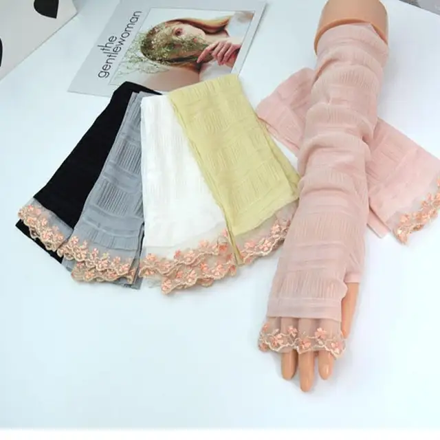 1 Pair Newest Fashion Dress Accessories Pink Black White Sexy Lace Long Gloves Women's Mittens Soft Women Gloves Party Gloves