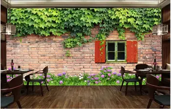 

custom photo wallpaper 3d mural on the wall Beauty creeper brick wall windows summer bar home decor Wallpaper for walls in rolls