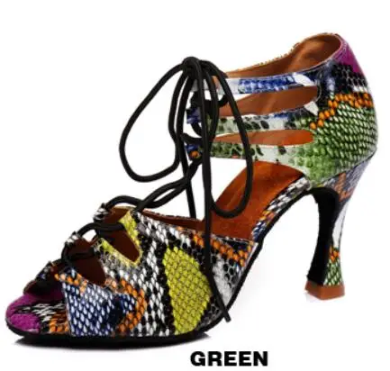 green heel 9cm Обувь танцевальное для сальсы туфли для вальса леопардовая обувь для танцев специальный танцевальный для бальных танцев обувь для высоких танцев кубинский каблук JuseDanc - Цвет: green heel 9cm