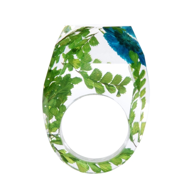 Transparent Forest Handmade Dried Flower Resin Ring Colorful Ink Pattern Scenery for Women Fashion Jewelry Ring