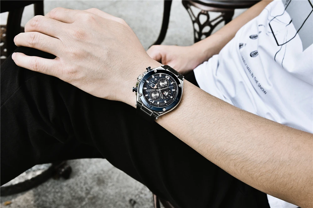 Мужские часы BENYAR новые кварцевые мужские наручные часы Топ Роскошные модные часы мужские Водонепроницаемые кожаные хронограф Relogio Masculino