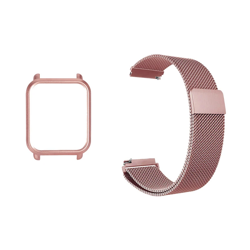 Rose Pink-rose pink 2в1 для Amazfit ремешок bip металлический чехол-браслет для Huami Amazfit bip защитная лента бампер ремешок умные часы аксессуары - Color: Rose Pink-rose pink