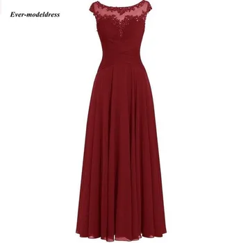 

Beautiful Burgundy Long Bridesmaid Dresses 2020 Scoop Appliques Sequins Illusion Maid Of Honor Gowns A-Line vestido madrinha