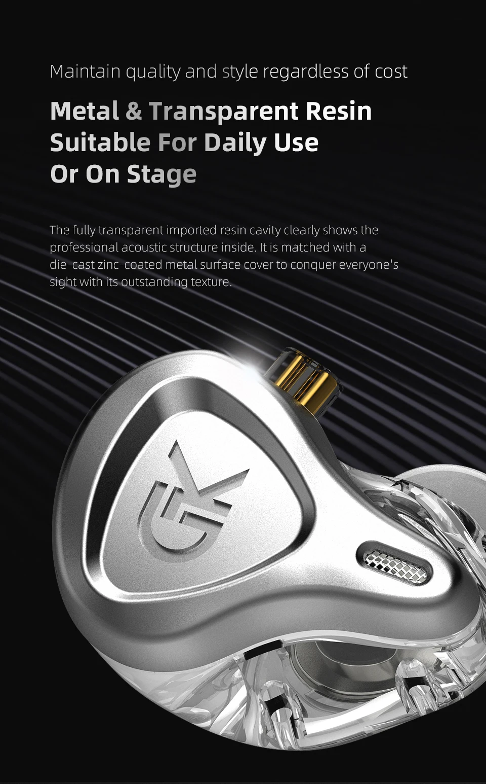 GK G5 Metal Wired Earphone In Ear HiFi Bass Music Earbud Headset With Microphone Noise Cancelling Sport Monitor Headphones