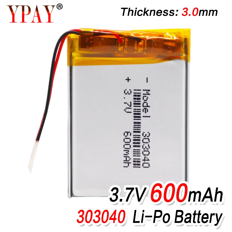 

1/2/4Pcs 303040 lithium polymer battery Rechargeable Li-ion Battery 3.7V 600mAh With PCM For GPS MP3 MP4 MP5 PDA LED Light