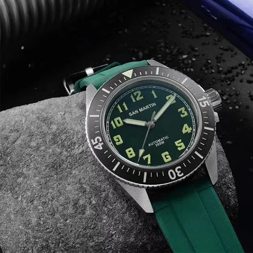 San Martin новые мужские модные часы Автоматические спортивные часы для дайвинга нержавеющая сталь часы 200 м водостойкий керамический ободок - Цвет: green with logo