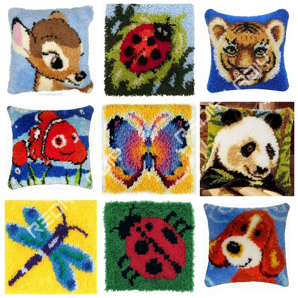 Latch Hook Cushion Cover Ladybug Diy Crocheting Yarn Pillow Case