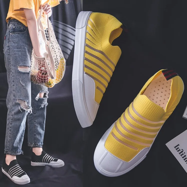 

Punched Sheet Surface wa zi xie Women's 2019 Summer New Style Fly Woven Flat Lazy Slip-on Casual Shoes White