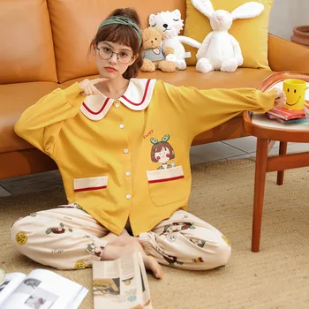 

Spring Autumn Winter Pajamas Women's Cardigan Long Sleeve Japanese and Korean Cute Can Wear Knitted Cotton Leisure Tops
