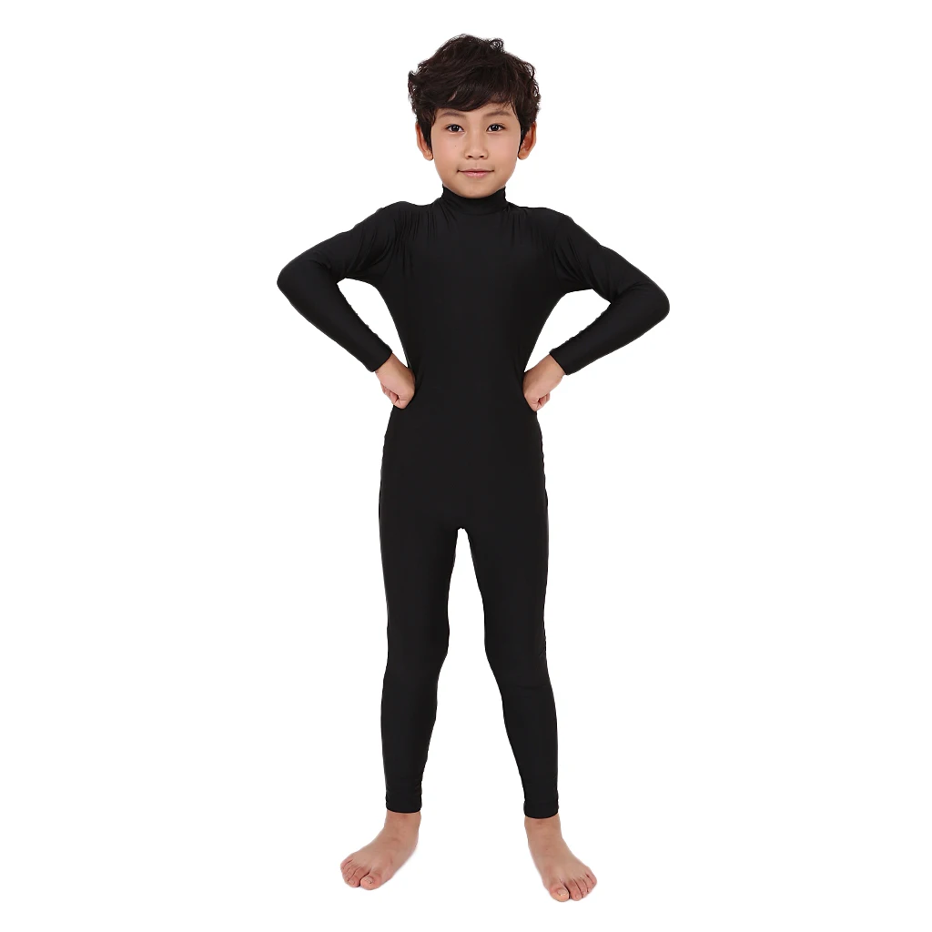 Kids Little Girls Boys Spandex Long Sleeve Full Body Unitard Skin Tight Dance Costumes