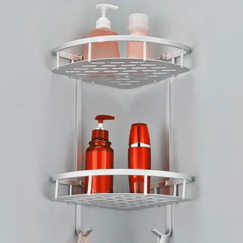 

Drill Free Storage Aluminum Soap Triangle Shampoo Tray Space Saving Wall Mounted Easy Install Corner Bathroom Shelf