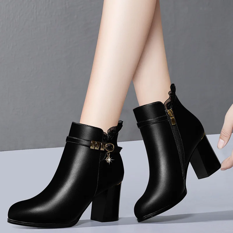 

Neb angel WOMEN'S Shoes 2019 Autumn & Winter New Style Boots Chunky Heel Martin Boots High Heel Boots plus Velvet Boots Large Si