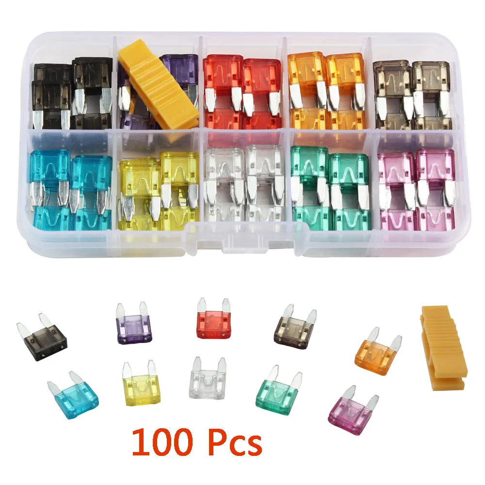 

100Pcs Profile Small Size Mini Blade Fuse Assortment Set Auto Car Truck Fuse 5 10 15 20 25 30A