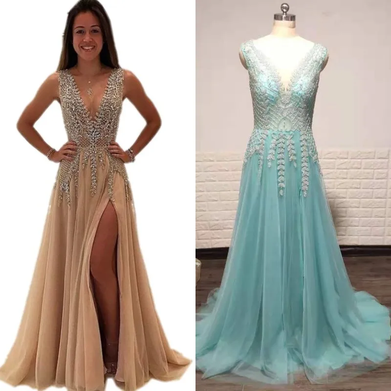 Бисерные Длинные Выпускные платья 2019 Роскошные Vestidos De Gala сексуальные с открытой