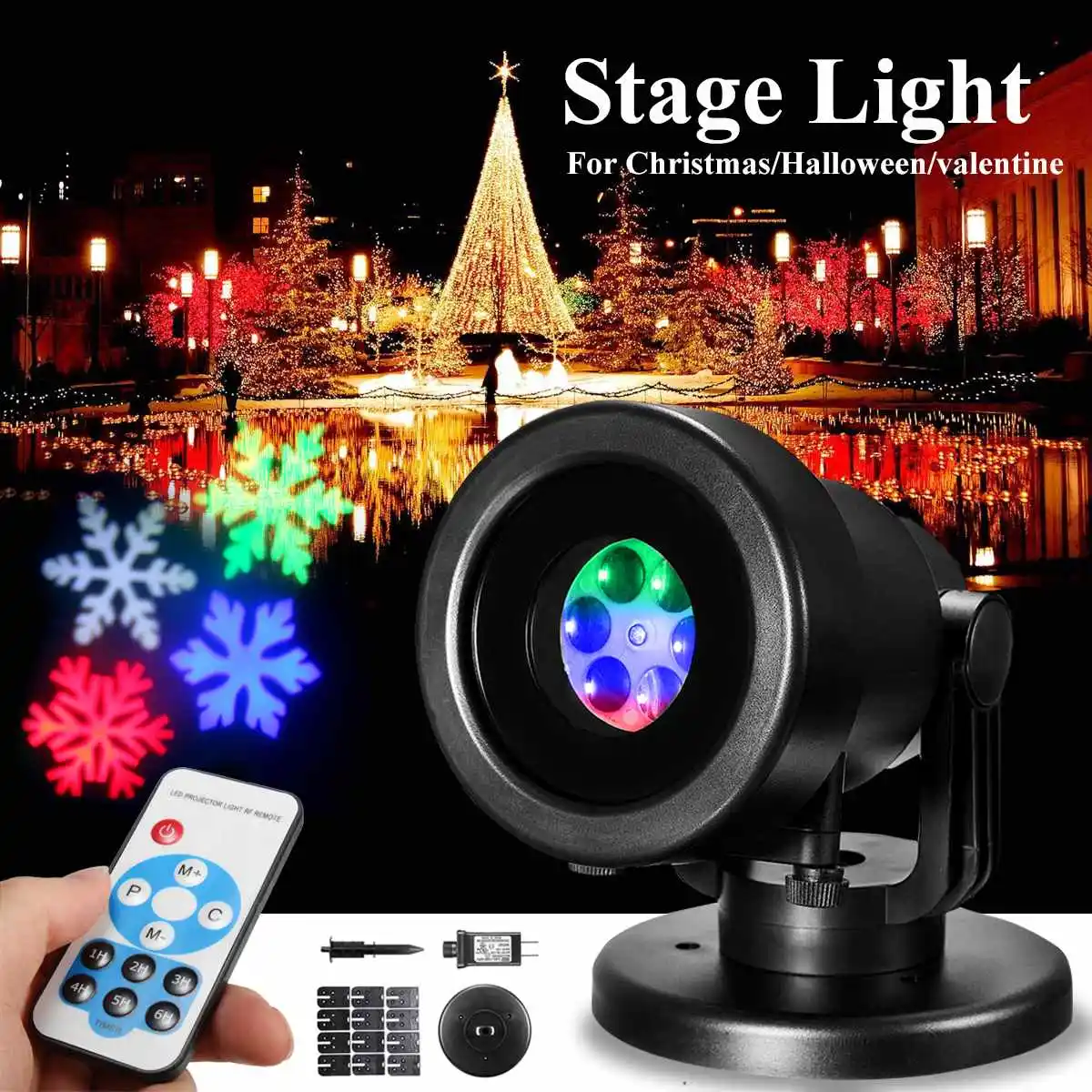 

Christmas LED RGB Laser Light 12Patterns Snowflake Projector for Festival DJ Disco Christmas Halloween Party Dancing Lamp