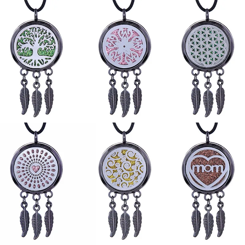 

New black Aromatherapy Necklace Vintage tree of Life Aroma Diffuser Open Lockets Pendants Essential Oil Diffuser Necklace