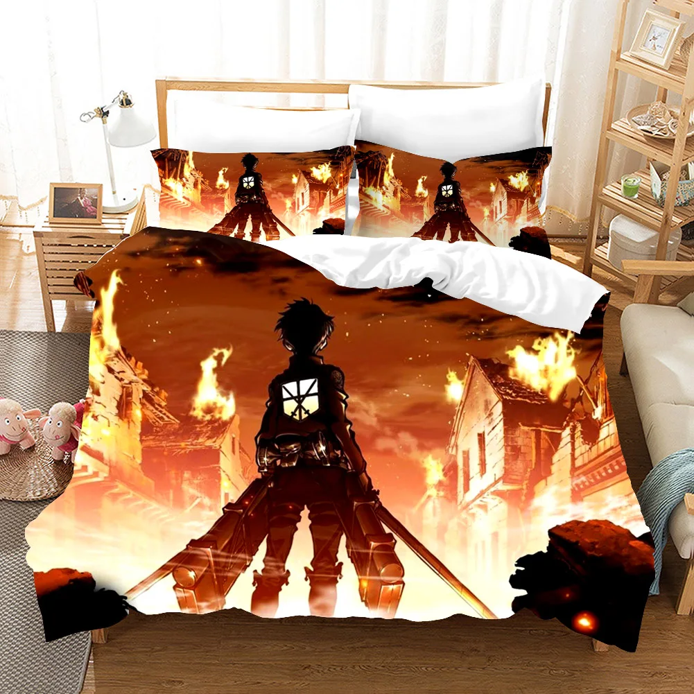 Doble, 1 PTNQAZ Juego de ropa de cama de anime Attack on Titan para niños con estampado en 3D con fundas de almohada para niños