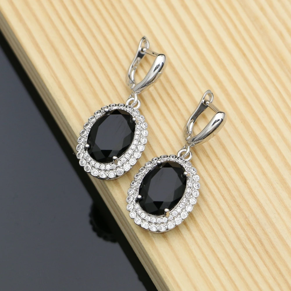 Party Earrings With Stone 925 Silver Jewelry Black Cubic Zirconia Accessories For Women Dropshipping | Украшения и аксессуары