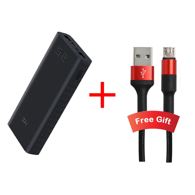add micro cable Xiaomi powerbank Z mi power bank xiaomi 20000 мАч Быстрая зарядка QC3.0 Xiao mi батарея 20000 мАч QB822 для iPhone зарядное устройство - Цвет: add micro cable