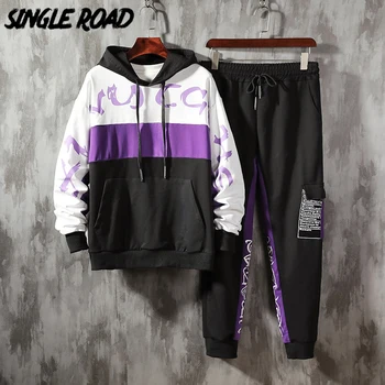 

SingleRoad Men's Two Pieces Streetwear Sets Men Patchwork Sportswear Tracksuit Hip Hop Sweatshirts Sweatpants Black Hoodie Men