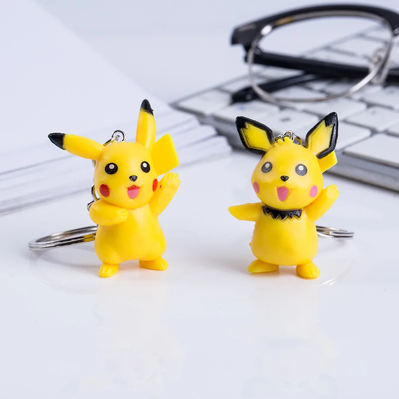 

2 Pieces / Set of Cute Pikachu Keychain Creative Car Bag Key Chain Pendant Key Ring Couple Pikachu Key Accessories Toy Jewelry