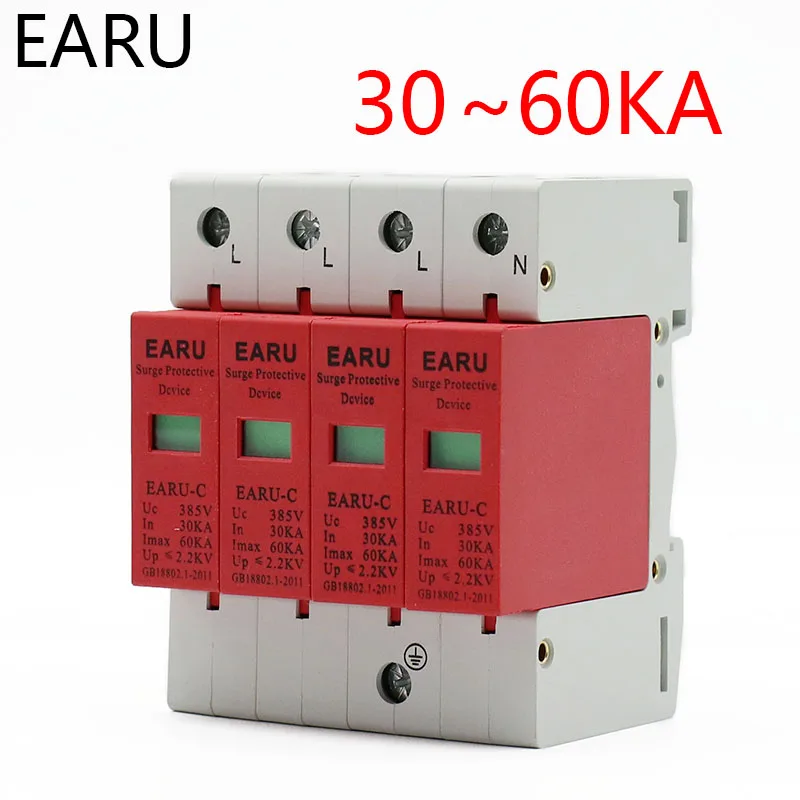 AC SPD 3P+N 4P 30KA~60KA AC385V House Lightning Surge Protector Protection Protective Low-voltage Arrester Device OEM Service |