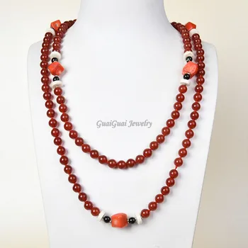 

GuaiGuai Jewelry Beautiful 49" Coral Carnelian Onyx Necklace